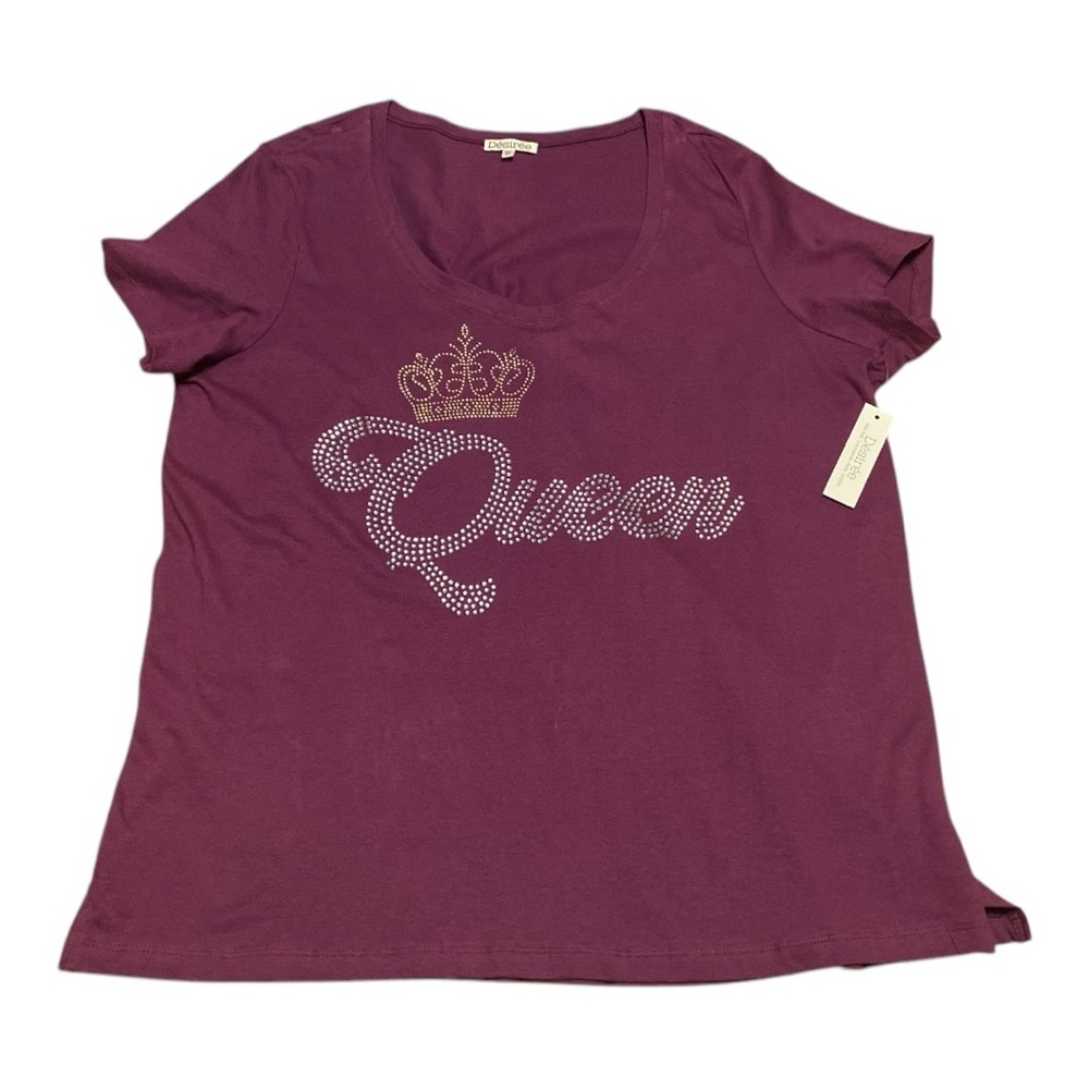Desiree Women’s Purple Queen Rhinestone Bling Top Size 1X Graphic Shirt Casual